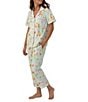 Color:Summer Sips - Image 3 - Printed Short Sleeve Notch Collar Cropped Pant Pajama Set