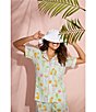 Color:Summer Sips - Image 4 - Printed Short Sleeve Notch Collar Cropped Pant Pajama Set