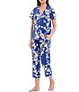 Color:Navy Shadow Blossom - Image 1 - Shadow Blossom Floral Print Knit Cropped Pajama Set