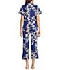 Color:Navy Shadow Blossom - Image 2 - Shadow Blossom Floral Print Knit Cropped Pajama Set