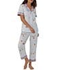 Color:Eastern Seaboard - Image 1 - Short Sleeve Notch Collar Woven Cropped Sea Print Pajama Set