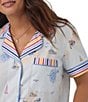 Color:Eastern Seaboard - Image 4 - Short Sleeve Notch Collar Woven Cropped Sea Print Pajama Set
