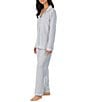Color:Mid Grey Stripe - Image 3 - Family Matching Stripe Print Long Sleeve Notch Collar Cotton Knit Pajama Set
