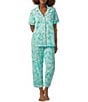Color:Tennis Club - Image 1 - Tennis Club Print Short Sleeve Notch Collar Cropped Pajama Set