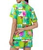 Color:Tropical Tile - Image 2 - Tropical Tile Print Knit Short Sleeve Notch Collar Shorty Pajama Set