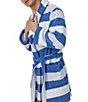Color:Nautical Stripe - Image 5 - Turkish Terry Striped Print Shawl Collar Unisex Short Robe