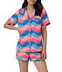 Color:New Wave - Image 1 - Wavy Print Short Sleeve Notch Collar Shorty Pajama Set