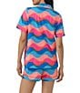 Color:New Wave - Image 2 - Wavy Print Short Sleeve Notch Collar Shorty Pajama Set