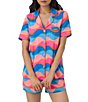 Color:New Wave - Image 5 - Wavy Print Short Sleeve Notch Collar Shorty Pajama Set