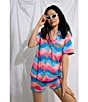 Color:New Wave - Image 6 - Wavy Print Short Sleeve Notch Collar Shorty Pajama Set