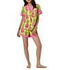 Color:Kiwi Pineapple - Image 1 - Bedhead Pajamas x Trina Turk Short Sleeve Notch Collar Woven Kiwi Pineapple Shorty Pajama Set