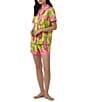 Color:Kiwi Pineapple - Image 3 - Bedhead Pajamas x Trina Turk Short Sleeve Notch Collar Woven Kiwi Pineapple Shorty Pajama Set