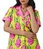Color:Kiwi Pineapple - Image 4 - Bedhead Pajamas x Trina Turk Short Sleeve Notch Collar Woven Kiwi Pineapple Shorty Pajama Set