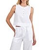 Bella Dahl Round Neck Sleeveless Half Placket Coordinating Top - Image 1