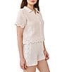 Bella Dahl Short Sleeve Crochet Button Down Coordinating Shirt - Image 3
