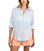 Bella Dahl Striped Point Collar Long Sleeve Oversized Button Down Shirt - Image 1