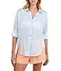 Bella Dahl Striped Point Collar Long Sleeve Oversized Button Down Shirt - Image 1