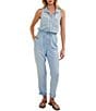 Bella Dahl Woven Denim Split V-Neck Sleeveless Button Down Jumpsuit - Image 1