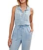 Bella Dahl Woven Denim Split V-Neck Sleeveless Button Down Jumpsuit - Image 4