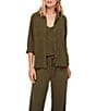 Bella Dahl Woven Point Collar Neckline 3/4 Sleeve Button Down Shirt - Image 1