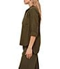 Bella Dahl Woven Point Collar Neckline 3/4 Sleeve Button Down Shirt - Image 3