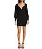 Color:Black - Image 1 - Dalia Deep Sweetheart Neck Long Balloon Sleeve Stretch Crepe Ruched Twist Front Bodycon Mini Dress