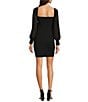 Color:Black - Image 2 - Dalia Deep Sweetheart Neck Long Balloon Sleeve Stretch Crepe Ruched Twist Front Bodycon Mini Dress