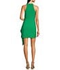 Color:Green - Image 2 - Daphne Stretch Crepe Halter Neck Sleeveless Asymmetrical Hem Side Drape Dress
