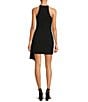Color:Black - Image 2 - Daphne Stretch Crepe Halter Neck Sleeveless Asymmetrical Hem Side Drape Dress