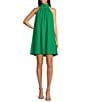 Badgley Mischka Belle by Badgley Mischka Elise Georgette Turtleneck Sleeveless Back Tie Waistless Trapeze Mini Dress, Color:Green - Image 1
