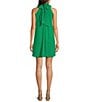 Badgley Mischka Belle by Badgley Mischka Elise Georgette Turtleneck Sleeveless Back Tie Waistless Trapeze Mini Dress, Color:Green - Image 2