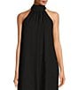 Color:Black - Image 3 - Elise Georgette Turtleneck Sleeveless Back Tie Waistless Trapeze Mini Dress