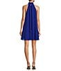 Color:Cobalt - Image 2 - Elise Georgette Turtleneck Sleeveless Back Tie Waistless Trapeze Mini Dress