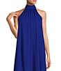 Color:Cobalt - Image 3 - Elise Georgette Turtleneck Sleeveless Back Tie Waistless Trapeze Mini Dress