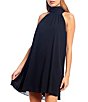 Color:Black - Image 3 - Elise Georgette Turtleneck Sleeveless Back Tie Waistless Trapeze Mini Dress