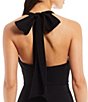 Color:Black - Image 4 - Elynne Asymmetrical Hem Halter Neck Sleeveless Bow Tie Back Detail Midi Gown