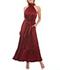 Color:Wine - Image 1 - Gemma Silk Halter Neck Sleeveless Tie Waist Tiered Hem Gown