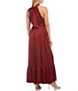 Color:Wine - Image 2 - Gemma Silk Halter Neck Sleeveless Tie Waist Tiered Hem Gown