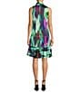 Color:Green Multi - Image 2 - Hadley Printed Satin Mock Neck Bow Sleeveless High Low Dress