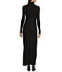 Color:Black - Image 2 - Hailey Jersey Knit Mock Neck Long Sleeve A-Line Front Slit Dress