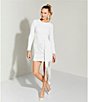 Color:White - Image 5 - Harley Round Neck Long Sleeve Stretch Sequin Drape Fringe Dress