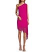 Color:Fuchsia - Image 1 - Helen Georgette Fabrication One Shoulder Asymmetrical Hem Sheath Dress