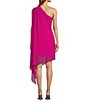 Color:Fuchsia - Image 2 - Helen Georgette Fabrication One Shoulder Asymmetrical Hem Sheath Dress