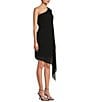 Color:Black - Image 3 - Helen Georgette Fabrication One Shoulder Asymmetrical Hem Sheath Dress
