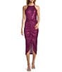 Color:Fuchsia - Image 1 - Isabella Sequin Mock Neck Sleeveless Pencil Dress