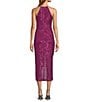 Color:Fuchsia - Image 2 - Isabella Sequin Mock Neck Sleeveless Pencil Dress