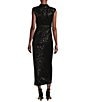 Color:Black - Image 2 - Isla Sequin Mock Neck Cap Sleeve Front Slit Midi Dress