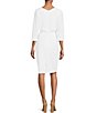 Color:Ivory - Image 2 - Draped Boat Neck 3/4 Sleeve Blouson Dress