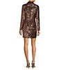 Color:Copper - Image 2 - Juliana Surplice V-Neck Long Sleeve Sequin Mini Sheath Dress