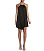 Color:Black - Image 1 - Julier Stretch Satin Halter Neck Sleeveless A-Line Dress
